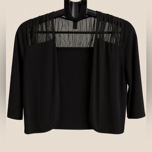 Clara Sun Woo Black Mesh Shoulder Open Front Cardigan Short Sleeve Medium EUC